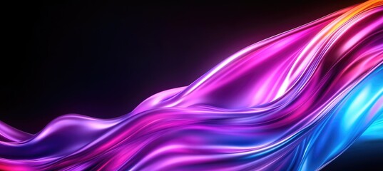 Poster - Abstract vibrant background featuring flowing ribbons of color including pink, purple, and blue hues with a subtle metallic sheen on a dark background