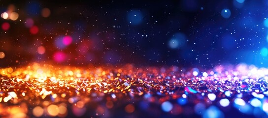 Poster - Vibrant bokeh lights in warm and cool tones create a dynamic, energetic atmosphere.  Colors range from fiery orange and red to deep blues and purples