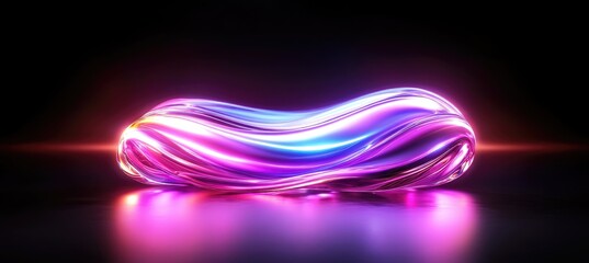Poster - An abstract image on a dark background featuring a luminous, twisted shape with pink and blue hues, speckled with tiny lights, creating a futuristic and vibrant effect