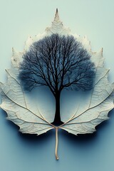 Poster - Creative artistic representation of a tree inside a leaf demonstrating nature's beauty and growth : Generative AI