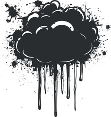 abstract black cloud illustration with dripping ink effect and artistic splashes for creative design