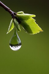 Aufkleber - Beautiful close up of a water droplet hanging from a fresh green leaf showcasing nature's beauty : Generative AI