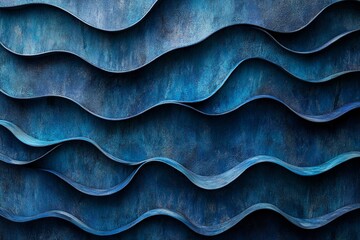 Poster - Abstract blue waves texture with a metallic effect creating a modern and artistic background design