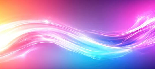 Poster - Abstract image featuring vibrant pink, blue, and white light streaks forming wave patterns against a gradient background. The dynamic interplay of color and light creates an energetic and positive
