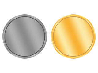 Aufkleber - Golden coin shape. Silver coin surface. Glossy vector buttons. Metallic circle element.