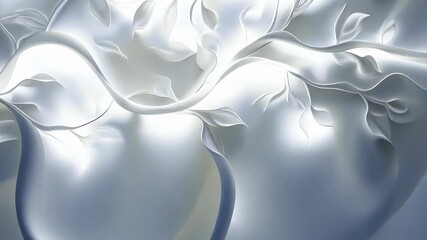 Poster - Elegant white leaf patterns weave through a serene backdrop creating a calming atmosphere in contemporary art Generative AI