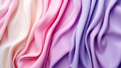 Poster - Elegant interplay of pastel silks flowing gracefully in soft waves during a textile showcase in a vibrant design studio Generative AI