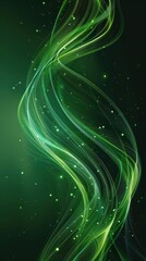 Poster - Abstract swirling green lines on dark background with shimmering particles