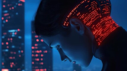 Poster - Digital Portrait of Woman with Neon Elements on Neck