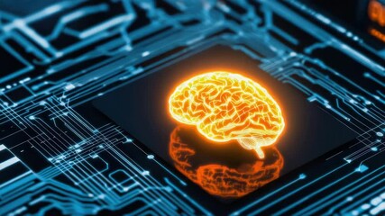 Poster - Neon Brain Illustration with Technology Background Elements