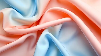 Poster - Colorful silk fabric waves create a soothing visual symphony of blue and coral tones in a dreamy textile showcase Generative AI