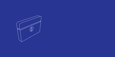 Poster - The outline of a large chest symbol made of white lines on the left. 3D view of the object in perspective. Vector illustration on indigo background