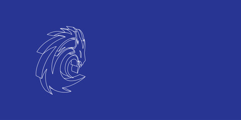 Poster - The outline of a large dragon's head symbol made of white lines on the left. 3D view of the object in perspective. Vector illustration on indigo background