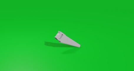 Poster - Isolated realistic white hand saw symbol front view with shadow. 3d illustration on green chroma key background