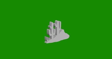 Poster - Isolated realistic white wild cactus symbol front view with shadow. 3d illustration on green chroma key background
