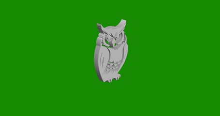 Poster - Isolated realistic white owl symbol front view with shadow. 3d illustration on green chroma key background