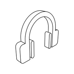 Poster - The outline of a large headphones symbol is made with black lines. 3D view of the object in perspective. Vector illustration on white background