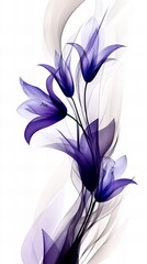 Poster - Translucent purple tulip flowers are displayed with elegant curving shapes against a plain white background.
