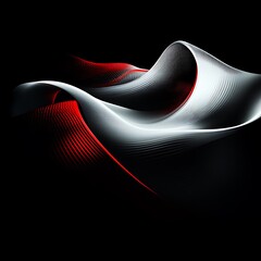 Poster - Abstract grayscale and red flowing wave form on black background