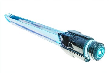 Poster - Science fiction inspired futuristic weapon with glowing elements on a white background