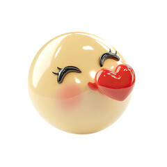 Poster - 3D rendered emoticon with kissing expression and heart-shaped mouth against transparent backdrop