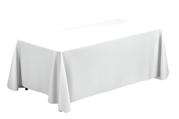 isolated photo of a white table covered in smooth cloth on transparent background