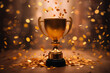 © Saqib - Golden trophy on a podium with confetti falling