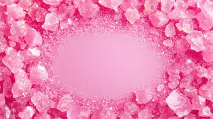 Poster - Close-up background of pink sugar candy crystals with sparkle and dreamy lighting, central empty space