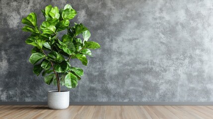 Poster - Fiddle leaf fig on wooden floor with modern interior background and space for text