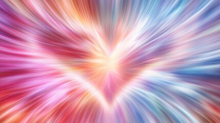 Poster - Light beams in soft red, pink, and lavender hues, forming a gentle heart-shaped pattern, creating ample space in the center for copy