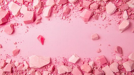 Poster - Pink terrazzo background with small pastel stone fragments and light texture, flat lay with copy space