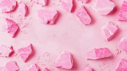 Poster - Pink terrazzo background with small pastel stone fragments and light texture, flat lay with copy space