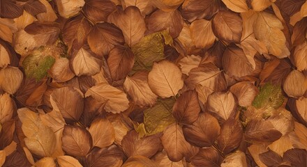 Fototapete - Autumn Leaves Displaying Rich Textures and Tones in a Forest Floor Scene