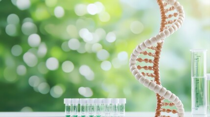 Poster - dna strand and laboratory equipment with green background