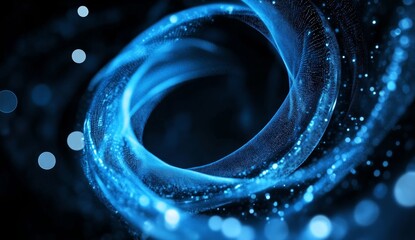 Poster - Abstract blue swirling energy vortex with bokeh.