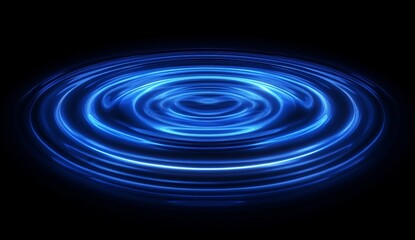 Poster - Abstract blue glowing ripple effect on black background.