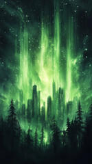 Wall Mural - A stunning space scene of green nebulae resembling auroras rippling across the cosmos symbolizes the mystery of the universe cosmic energy life beyond earth and the harmony of celestial forces

