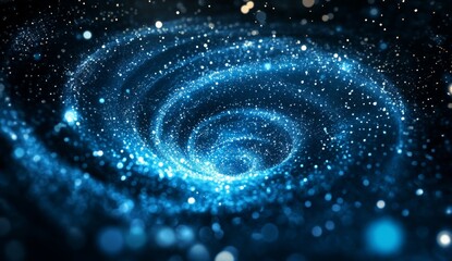 Poster - Abstract swirling blue galaxy with glittering particles.