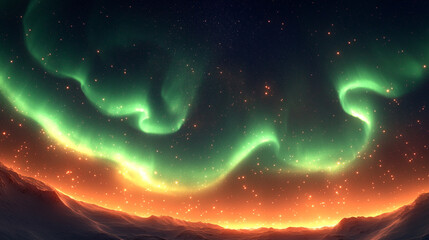 a stunning space scene of green nebulae resembling auroras rippling across the cosmos symbolizes the