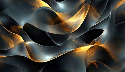 Aufkleber - Abstract gold and grey flowing waves.