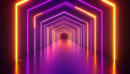 Poster - Neon lights illuminate a futuristic hallway.