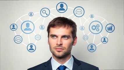 Poster - Human Head with Icons Illustrating Growth and Connection Concepts