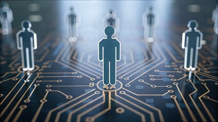 Poster - Human Figures on Circuit Board with Data Flow and AI Integration