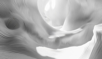 Aufkleber - Abstract white 3D rendering of flowing, wavy lines creating a tunnel-like structure.
