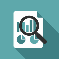Poster - data analysis: magnifying glass examining charts & graphs illustration