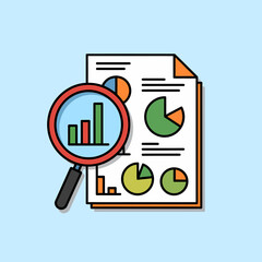 Poster - Data Analysis with Magnifying Glass on Report Document, Chart, Graph