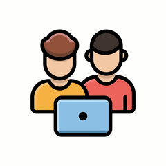 Poster - Teamwork Icon: Diverse People Collaborating with Laptop - Business Vector