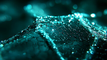 Abstract teal net texture with bokeh background, perfect for design projects needing a modern, elegant and unique feel.