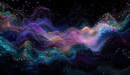 Poster - Abstract colorful particle wave background.