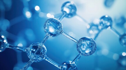 Poster - an elegant and contemporary depiction of molecular structure against a bright blue backdrop highlighting the interconnectedness of scientific innovation and research visualization